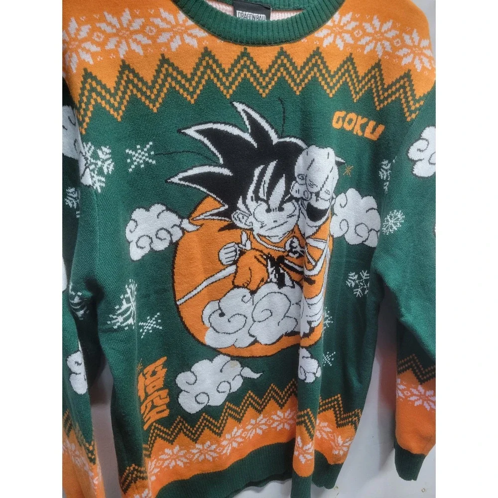 Dragon Ball Goku Ugly Christmas Sweater Green Orange Kid Goku Nimbus Mens Large